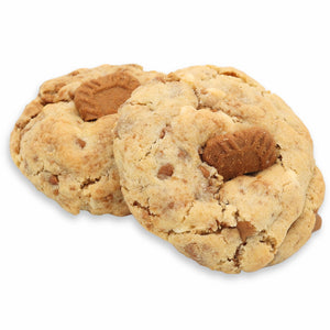 Two Cookie Butter cookies against a white background.