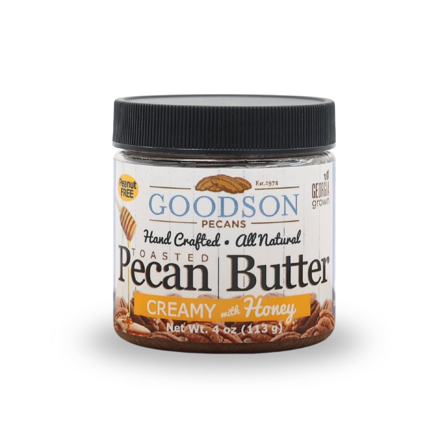 4oz Jar of Goodson Creamy with Honey Pecan Butter on a white background