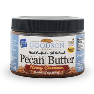 10oz Jar of Goodson Pecan Butter Honey Cinnamon flavor on a white background