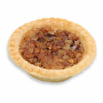 Miniature pecan pie with a golden crust on a white background