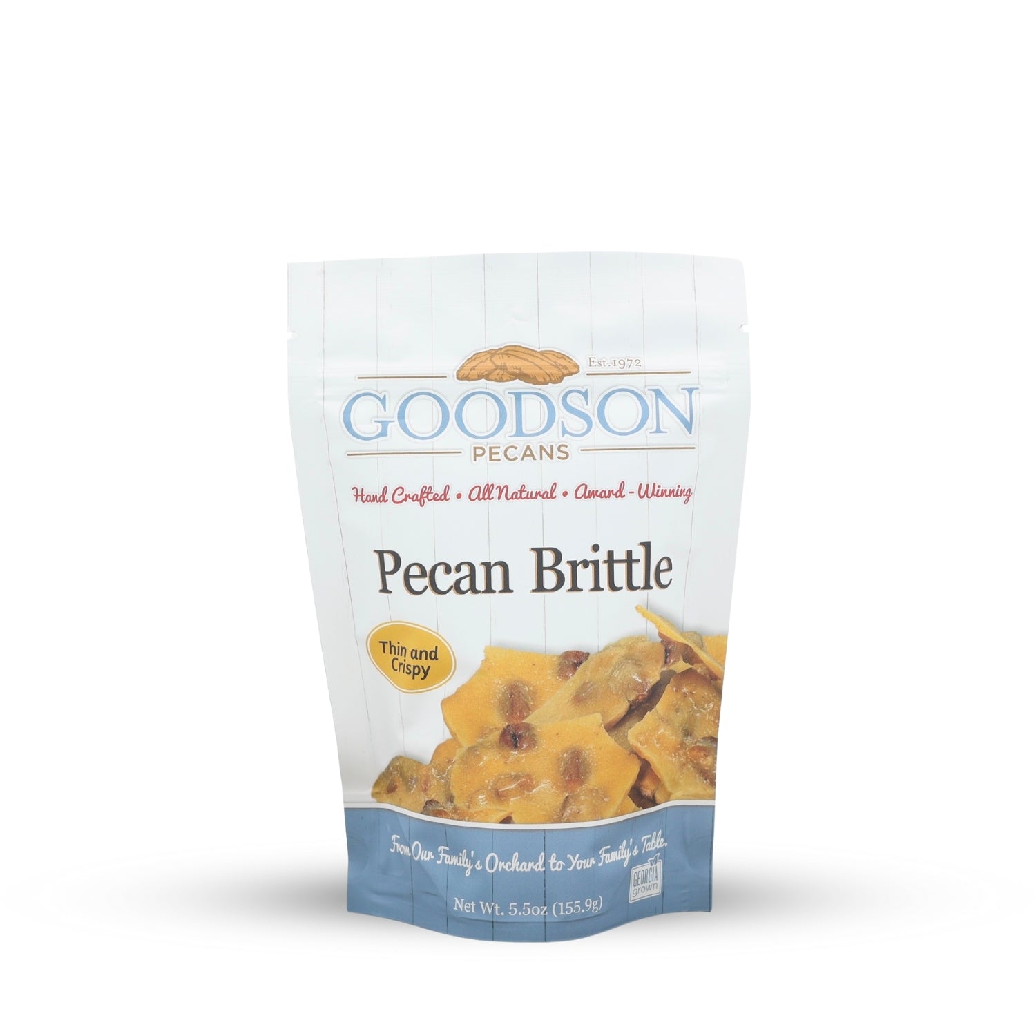 Goodson Pecans pecan brittle package on a white background
