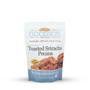 Goodson Pecans toasted sriracha pecans 3.75oz packaging on a white background