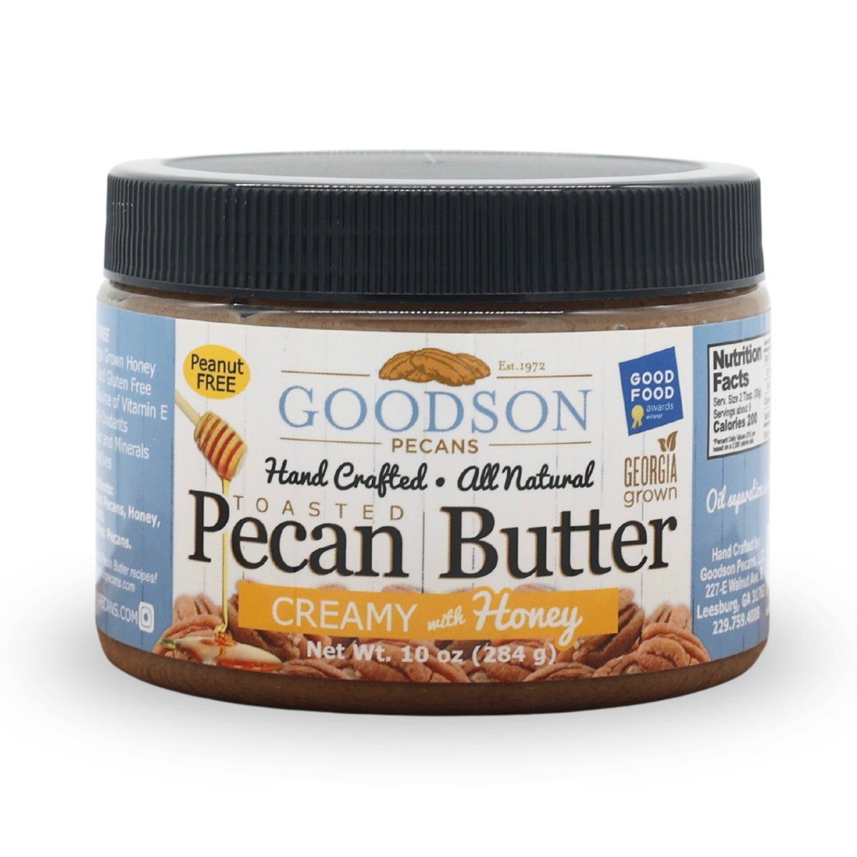 10oz Jar of Goodson Creamy with Honey Pecan Butter on a white background