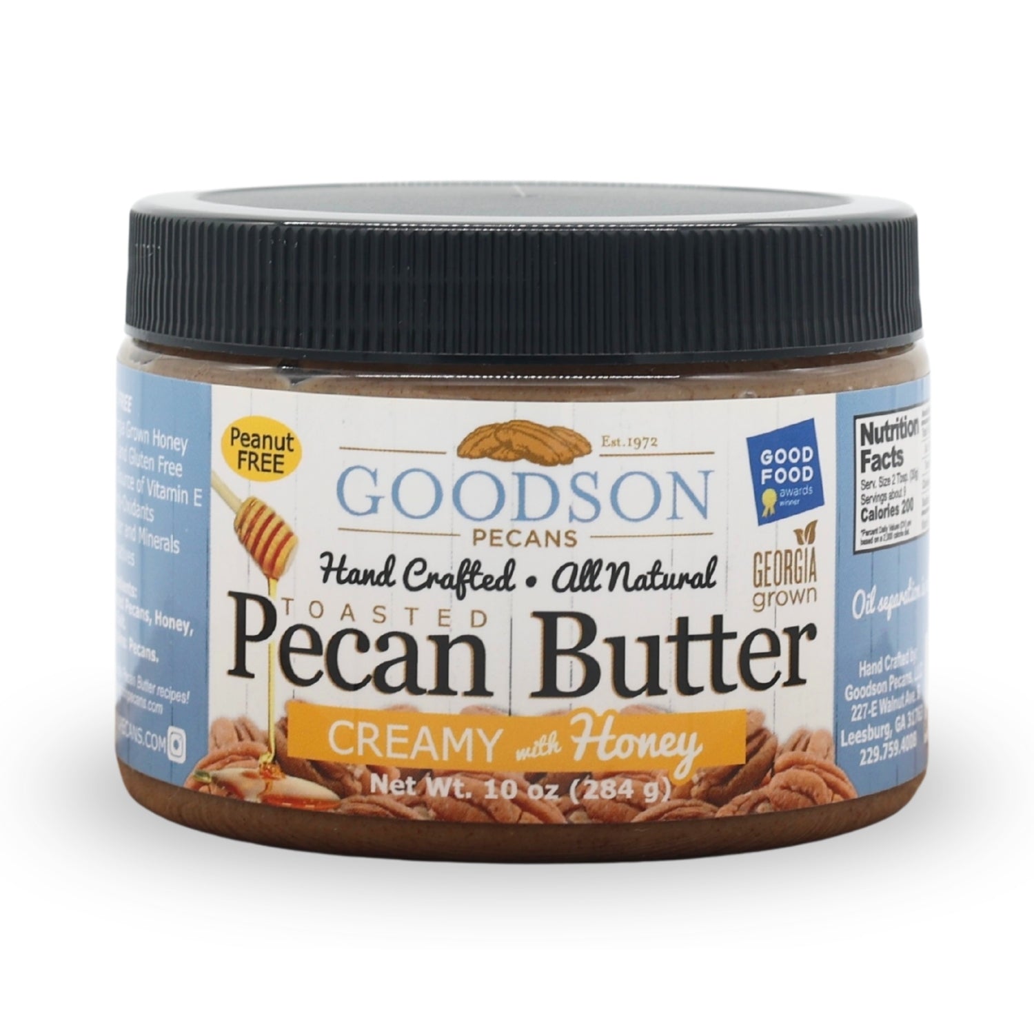 10oz Jar of Goodson Creamy with Honey Pecan Butter on a white background