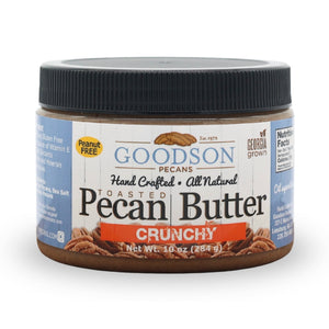 10oz Jar of Goodson Pecans crunchy pecan butter on a white background