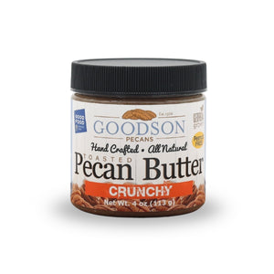 4oz Jar of Goodson Pecans crunchy pecan butter on a white background