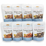 Assorted packages of Goodson Pecans on a white background