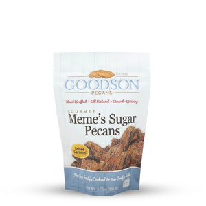 Goodson Pecans Meme's Sugar Pecans 3.75oz packaging on a white background