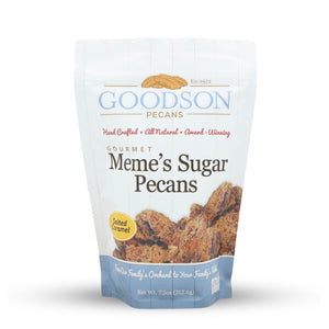 Goodson Pecans Meme's Sugar Pecans 7.5oz packaging on a white background