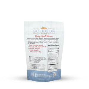 Goodson Pecans Spicy Ranch Pecans 3.75oz packaging with nutritional information on a white background